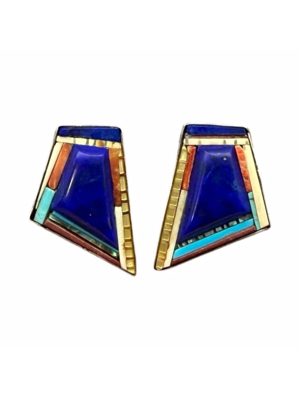 Henry Rosetta Santo Domingo Sterling Silver Mosaic Lapis Inlay Earrings